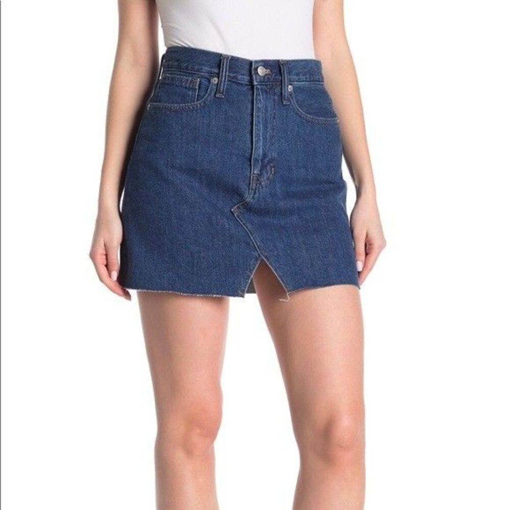 NWT Madewell McCarren Rigid Denim A-Line Mini Skirt Cutout Raw Hem Size 29/8